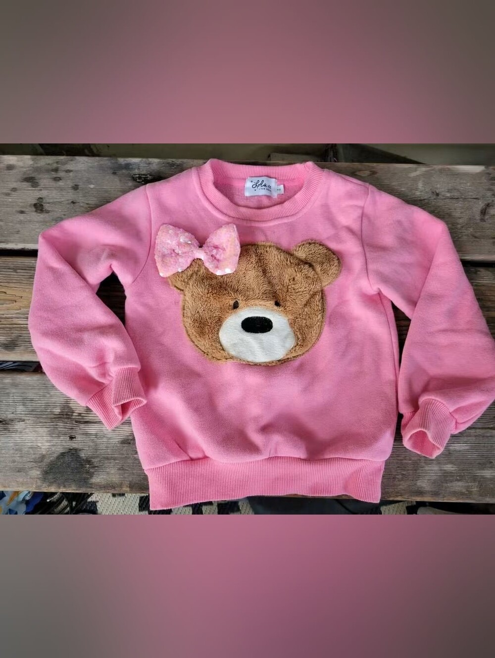 LOLA + THE BOYS SZ 4 VGUC PINK w/ BEAR 🐻 Appliqué Pullover Sweatshirt